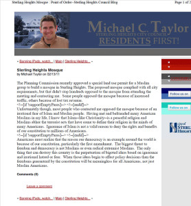 Michael Taylor Supports mosque in 2011